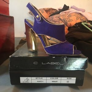 C Label Violet and Gold Block Heels Sz 8.5